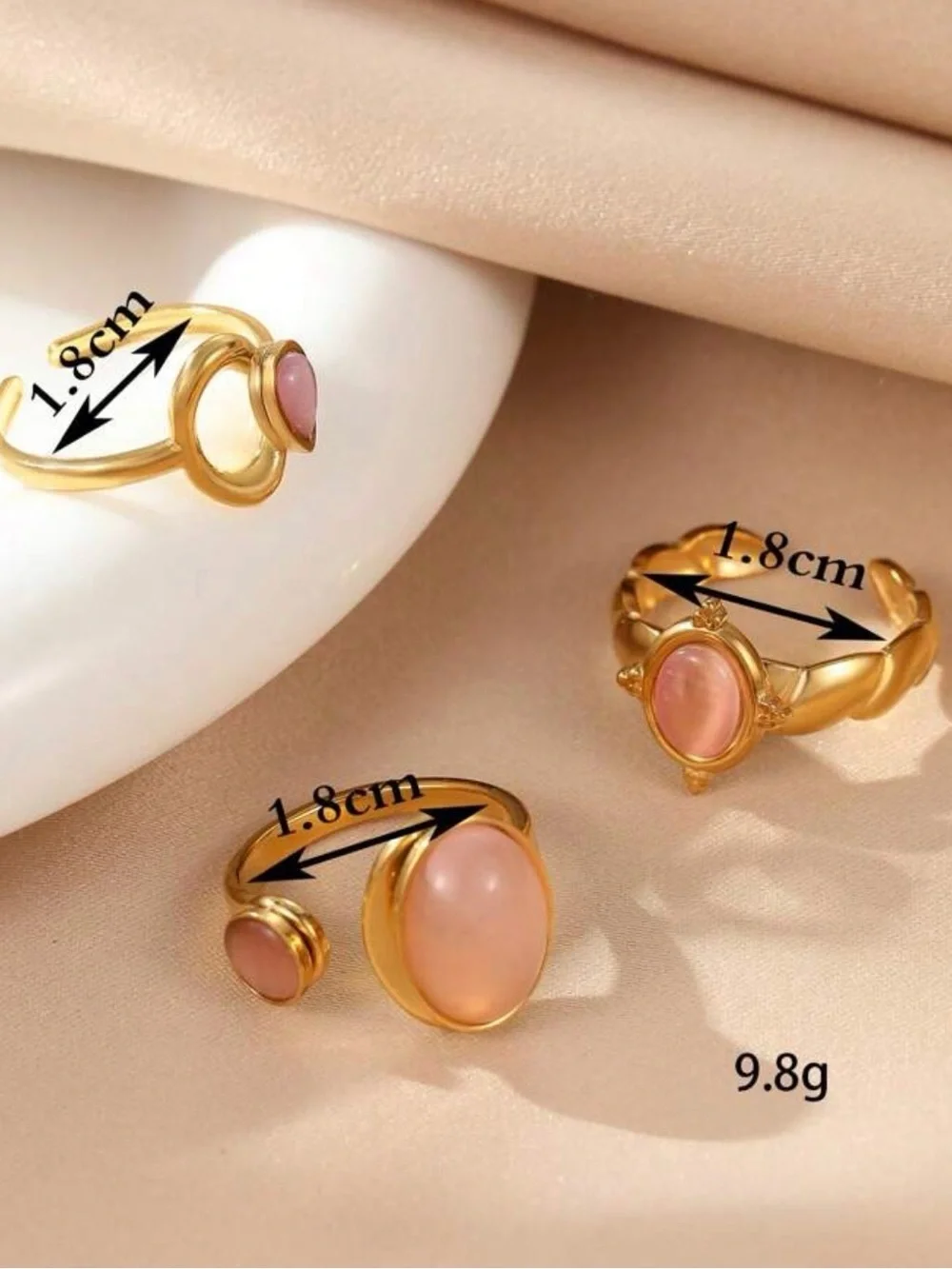 Gold-Plated Pink Stone Stacking Ring - Women Jewelry